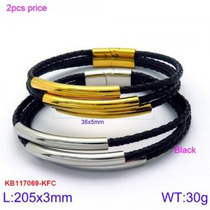 Stainless Steel Leather Bracelet - KB117069-KFC