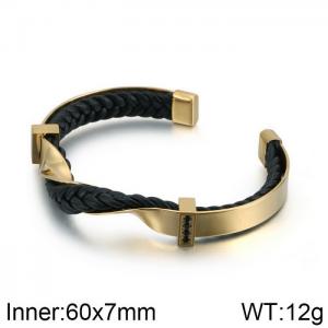 Stainless Steel Leather Bangle - KB117781-KFC