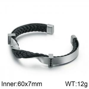 Stainless Steel Leather Bangle - KB117782-KFC