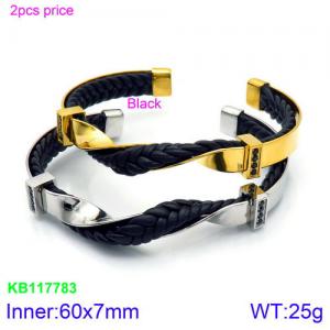 Stainless Steel Leather Bangle - KB117783-KFC