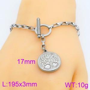 Simple Box Chain Tree Round Pendant Stainless Steel Bracelet OT Lock Jewelry - KB119562-Z