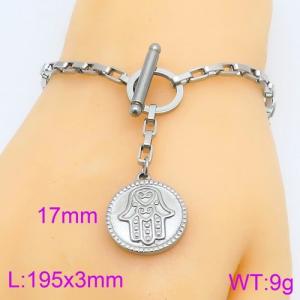 Fashion Round Palm Pendant Box Chain Stainless Steel Bracelet OT Lock Jewelry - KB119567-Z