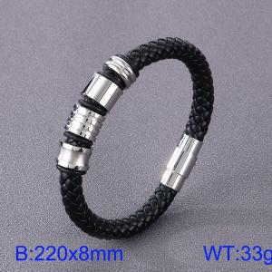 Stainless Steel Leather Bracelet - KB125286-TXH