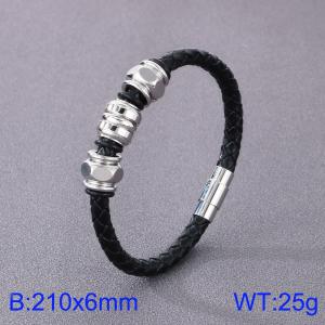 Stainless Steel Leather Bracelet - KB125292-TXH