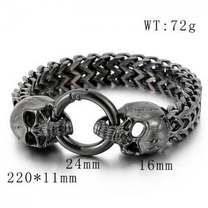 Elastic buckle domineering punk black skull head double layer titanium steel men's bracelet - KB125348-BDJX