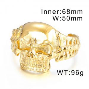 Golden Aggressive Punk Style Skull Head Titanium Steel Ghost Men's Bangle - KB125355-BDJX