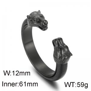 Punk style personality domineering wolf head titanium steel open leather bracelet - KB125356-BDJX