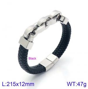 Stainless Steel Leather Bracelet - KB125612-KFC