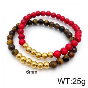 Red Pine Stone Tiger Eye Beaded Bracelet - KB127555-Z