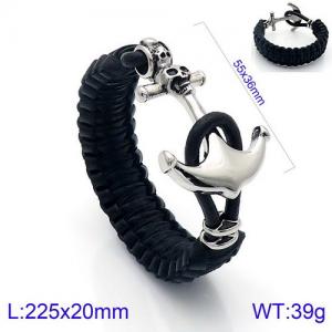 Stainless Steel Leather Bracelet - KB129866-BDJX