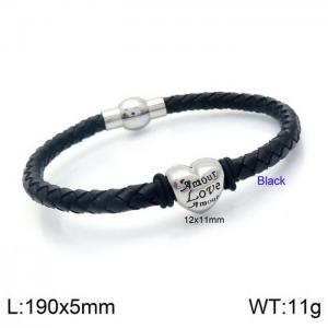 Popular Black Leather Letter LOVE Heart Shaped Openable Titanium Steel Bracelet - KB132878-Z