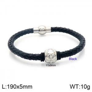 Korean version diamond studded six leaf grass stainless steel men's woven leather bracelet - KB132880-Z