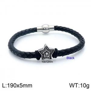 Korean version diamond set Pentagram stainless steel men's woven leather bracelet - KB132883-Z