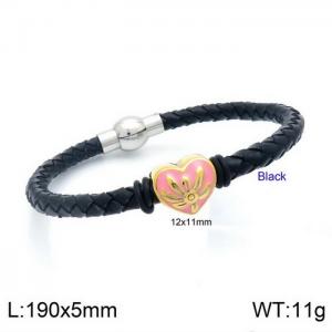 Korean version pink love flower stainless steel men's and women's woven leather bracelet - KB132886-Z