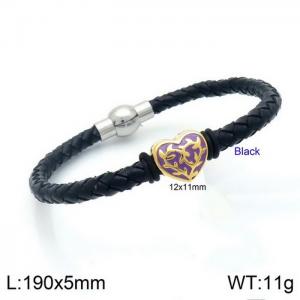 Korean Purple Love Flower Stainless Steel Woven Leather Bracelet for Men and Women - KB132888-Z