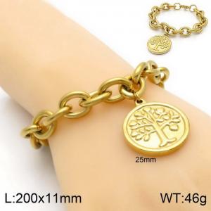 European and American vacuum electroplating gold large tree round sign pendant O-shaped chain titanium steel women's bracelet - KB132917-Z