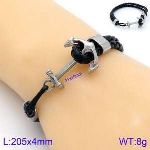 Stainless Steel Leather Bracelet - KB133888-BD