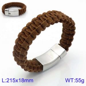 Stainless Steel Leather Bracelet - KB134504-BDJX