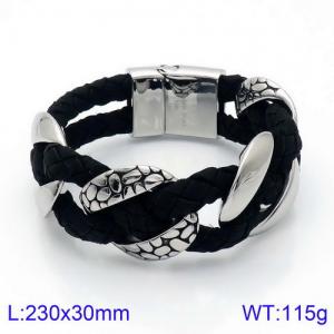 Stainless Steel Leather Bracelet - KB134505-BDJX