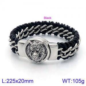 Stainless Steel Leather Bracelet - KB134506-BDJX