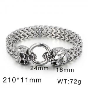 Elastic buckle domineering punk skull head double layer titanium steel men's bracelet Skull Bracelet - KB135784-D