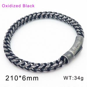 Oxidized round edge front and back chain buckle men's bracelet - KB135823-D