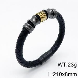 Stainless Steel Leather Bracelet - KB136182-QM