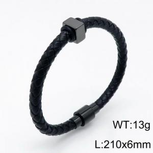 Stainless Steel Leather Bracelet - KB136206-QM