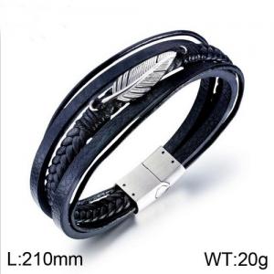 Stainless Steel Leather Bracelet - KB136372-WGTY