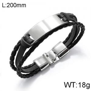 Stainless Steel Leather Bracelet - KB136414-WGTY