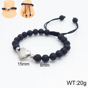 8mm Bead Bracelet for men with Heart Shape Silver Adjustable - KB136613-Z