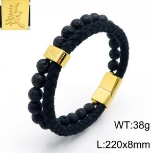 Stainless Steel Leather Bracelet - KB136649-KFC