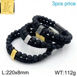 Stainless Steel Leather Bracelet - KB136650-KFC