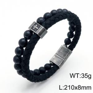 Stainless Steel Leather Bracelet - KB136651-KFC