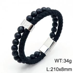 Stainless Steel Leather Bracelet - KB136652-KFC