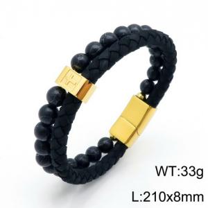 Stainless Steel Leather Bracelet - KB136653-KFC