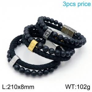 Stainless Steel Leather Bracelet - KB136654-KFC