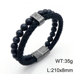 Stainless Steel Leather Bracelet - KB136655-KFC