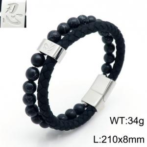 Stainless Steel Leather Bracelet - KB136656-KFC