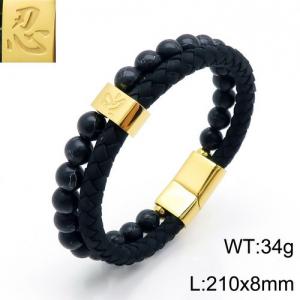 Stainless Steel Leather Bracelet - KB136657-KFC