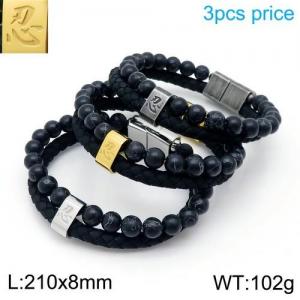 Stainless Steel Leather Bracelet - KB136658-KFC