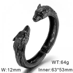Stainless steel black cast punk style wolf head spring opening adjustable men's bracelet - KB137074-BDJX