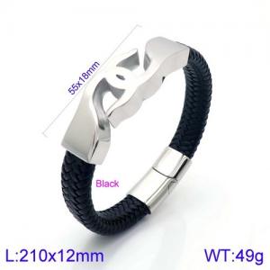 Stainless Steel Leather Bracelet - KB137075-KFC
