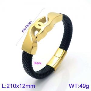 Stainless Steel Leather Bracelet - KB137076-KFC