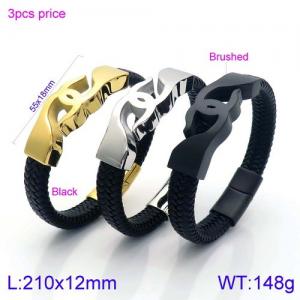 Stainless Steel Leather Bracelet - KB137078-KFC