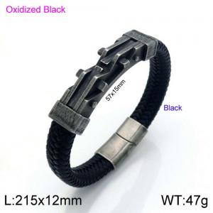 Stainless Steel Leather Bracelet - KB137421-KFC