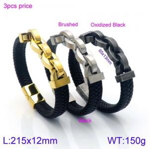 Stainless Steel Leather Bracelet - KB138111-KFC