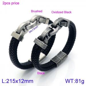 Stainless Steel Leather Bracelet - KB138327-KFC