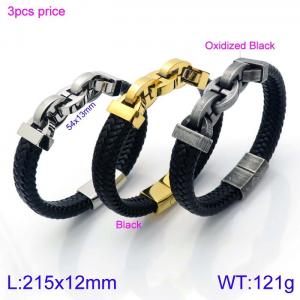 Stainless Steel Leather Bracelet - KB138329-KFC