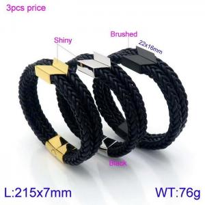 Stainless Steel Leather Bracelet - KB138683-KFC